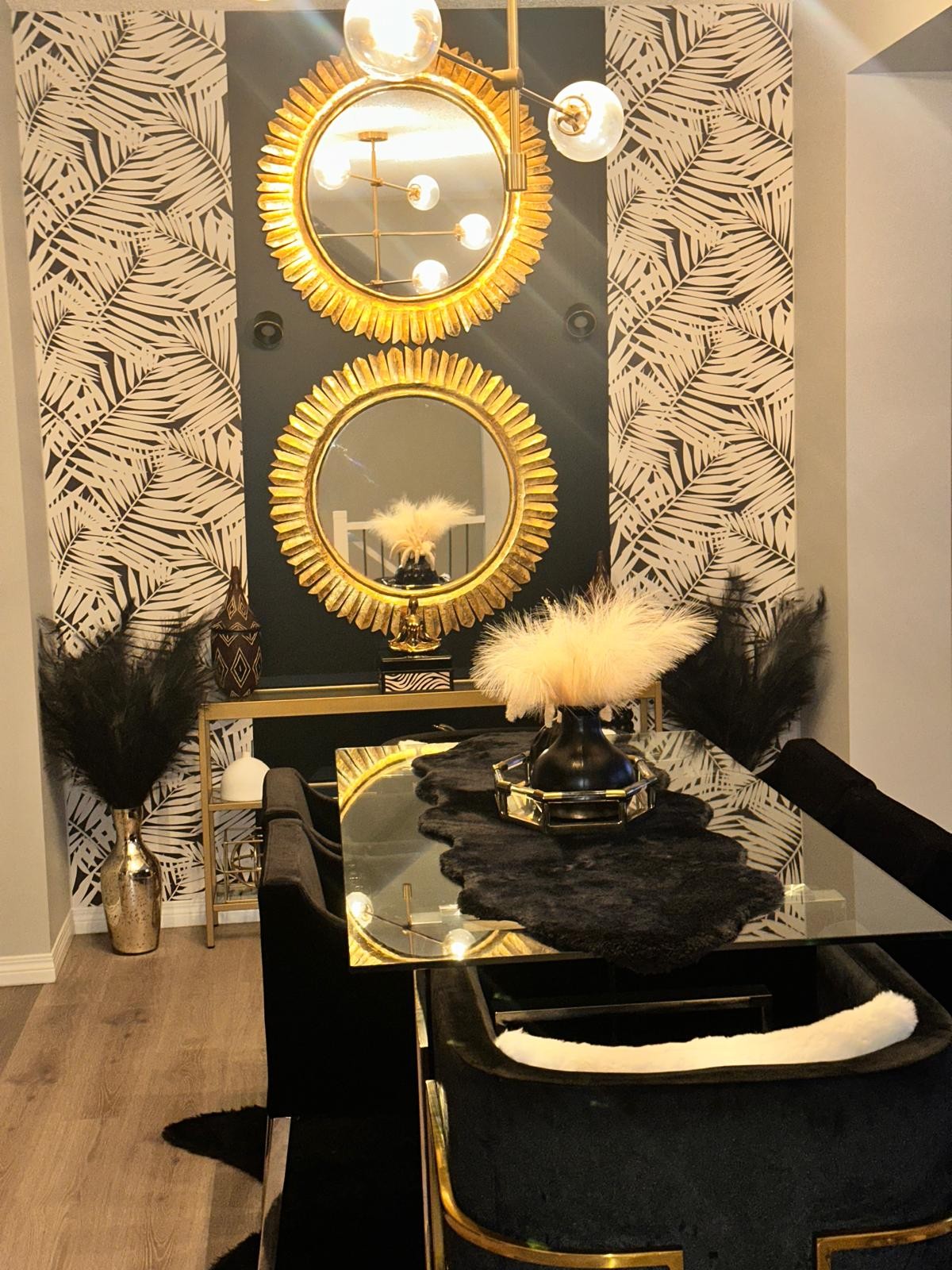Glamour Dining & Gold Sunbursts — Edmonton interior design project